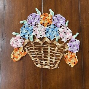 Crochet Floral Basket Wall Hanging